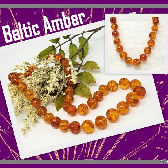 Natural Reddish/Golden Amber Beaded Necklace – 13–18mm – 23" – 68.03g – Vintage - Picture 2 of 4